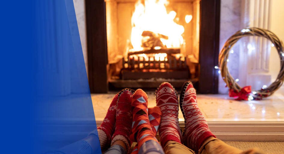 warming feet in front of a gas fireplace